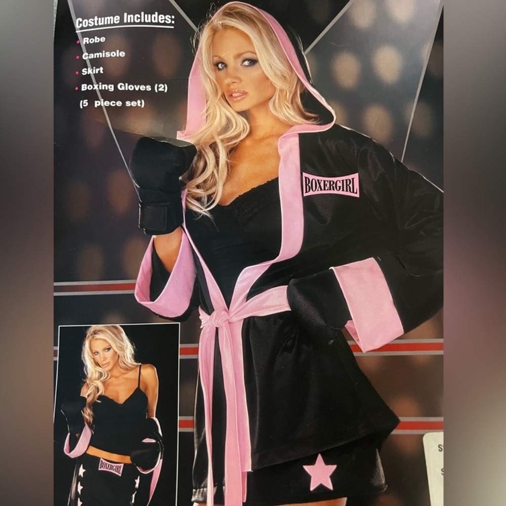 Boxer GIRL FULL pink blk COSTUME Dreamgirl ROBE bustier skirt boxing gloves belt